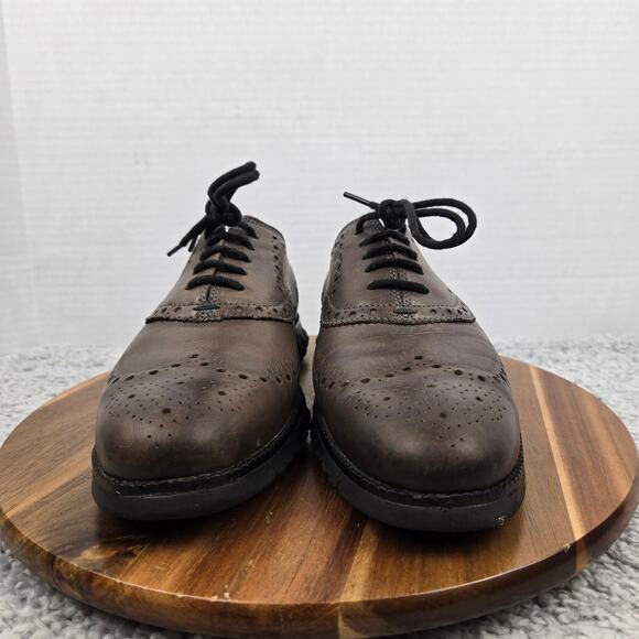 Cole Haan ZeroGrand Dark Brown Leather Medallion Wingtip Casual Oxford Mens 9 M - Picture 4 of 13